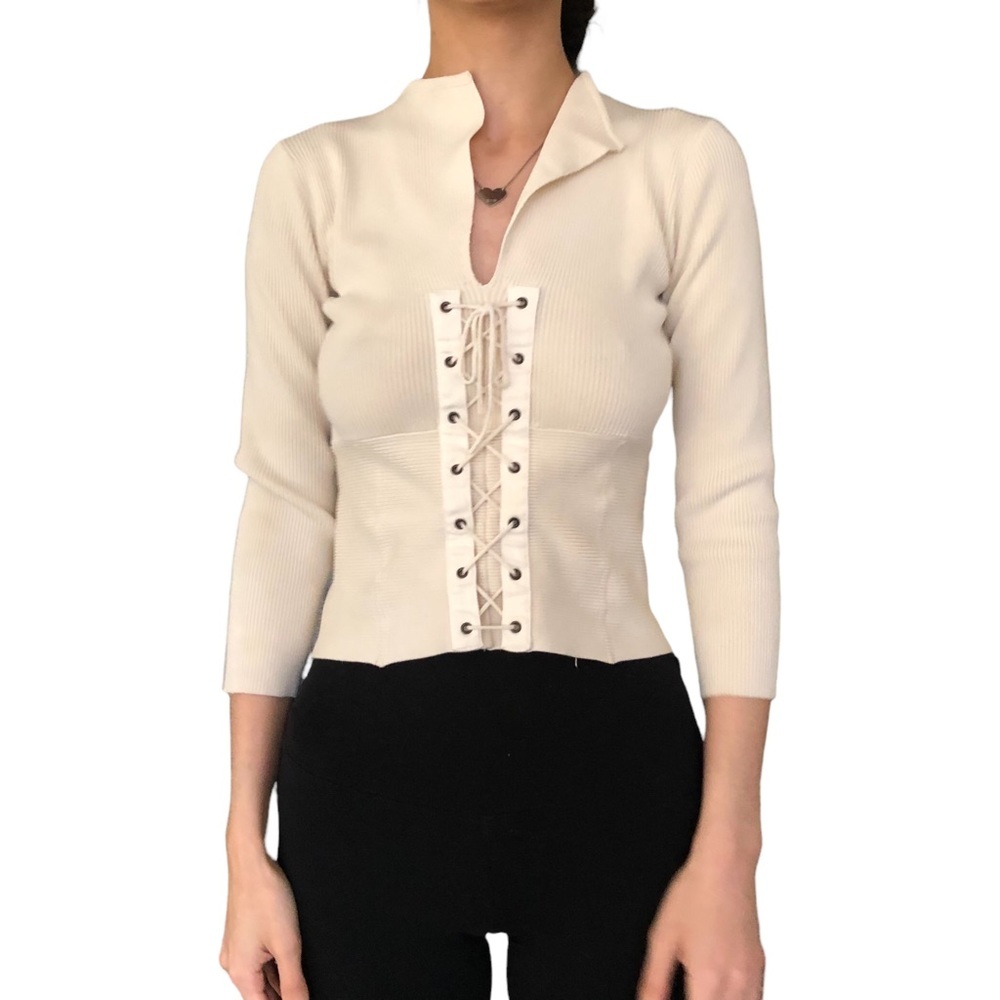 Ribbed lace up top - Picture 5 of 9
